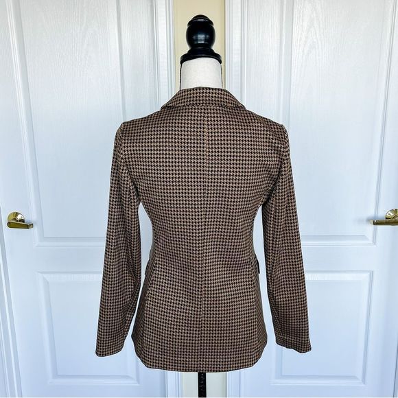 Ann Taylor Size 00 Houndstooth Caramel Brown Gold Button Side Pocket Winter Coat - Picture 11 of 14